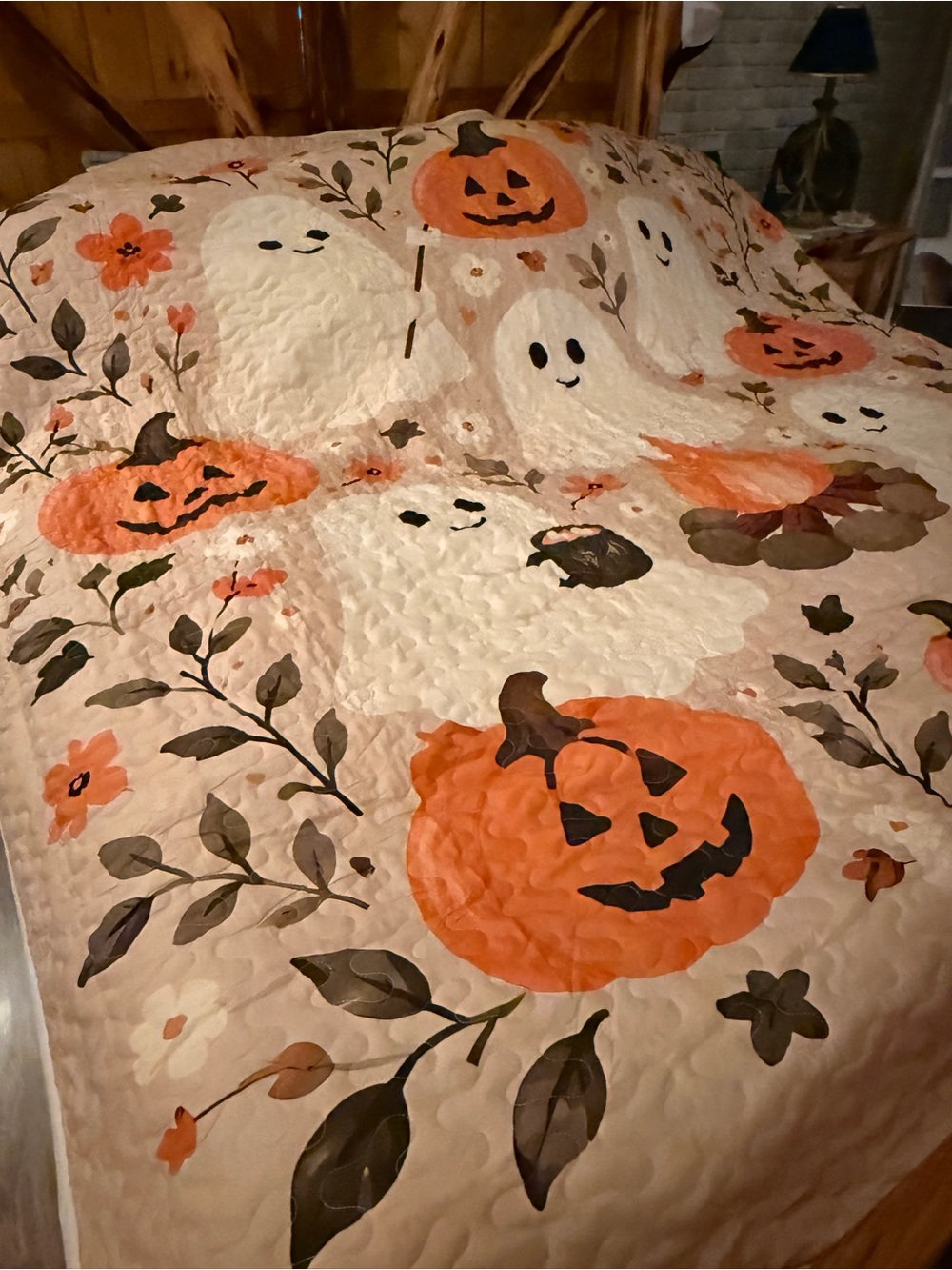 Pumpkin & Ghost Quilted Fall Comforter Size Queen